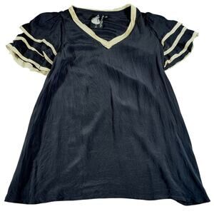 Twelve by Twelve LA Y2K Silk Flutter Babydoll Mini Dress Navy Cream M Whimsigoth
